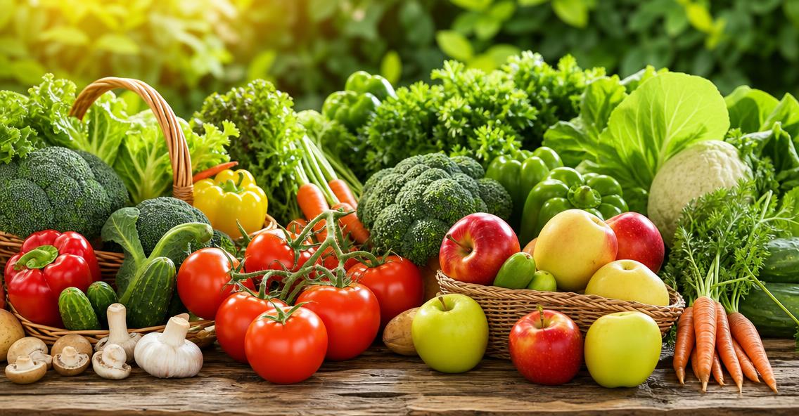 Fresh produce arranged for a weekend grocery shop